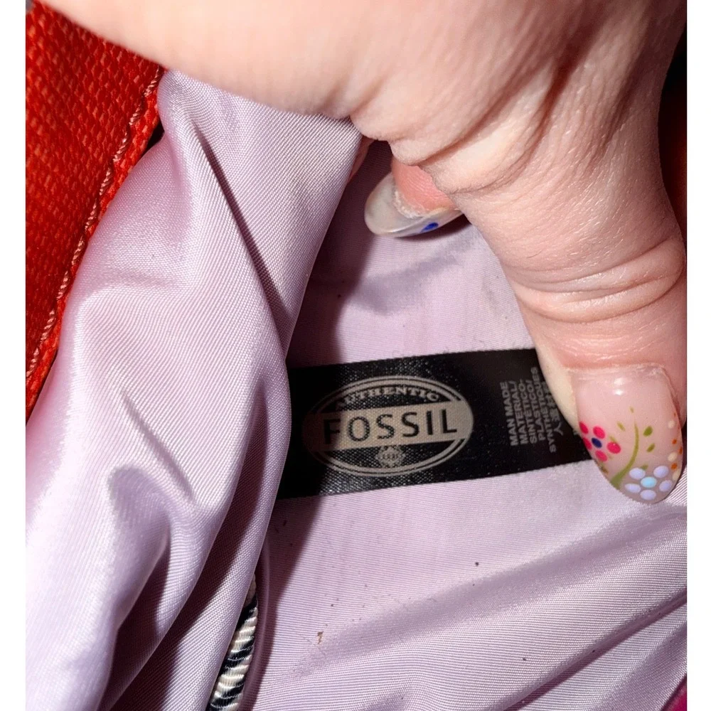 Fossil Key-Per Striped Canvas Tote Bag Orange Pink Shoulder Bag